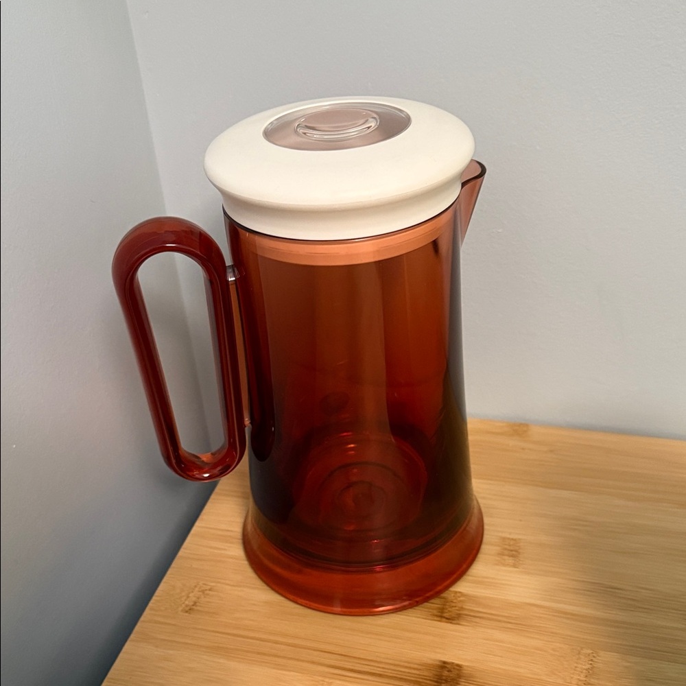 Red Plastic Pitcher with White Lid Qualy Design Brand Jug NEW